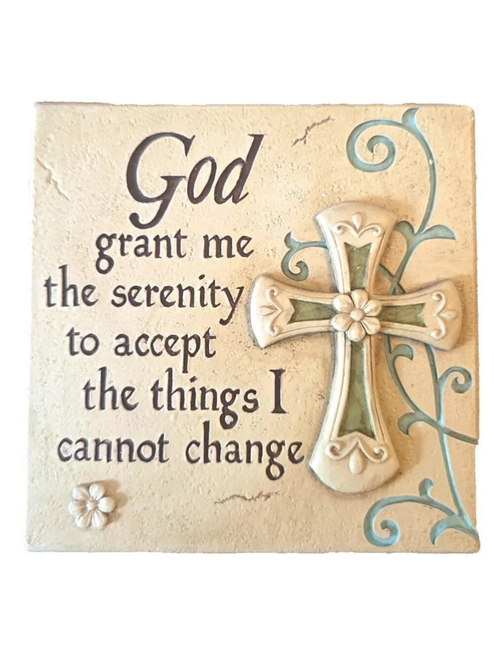Serenity Prayer Plaque Religious Saying Wall Hanging Ceramic Blue God Grant Me